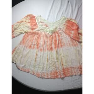 VELZERA Top Women‎ Small Yellow Orange V-Neck Kimono Sleeve Casual Tie dye